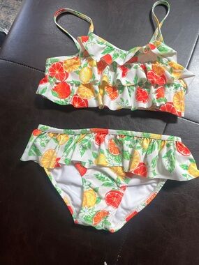 Tommy Bahama Girls Citrus Ruffle Bikini - White, Orange, Yellow, Green, Red